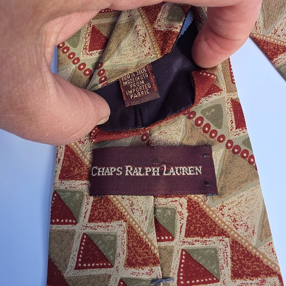 Chaps Ralph Lauren Neck Tie Mens‎ Multicolor Geometric Silk Classic Made In USA - Picture 3 of 4